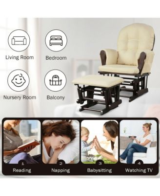 Glider and Ottoman Cushion Set Wood Baby Nursery Rocking Chair
