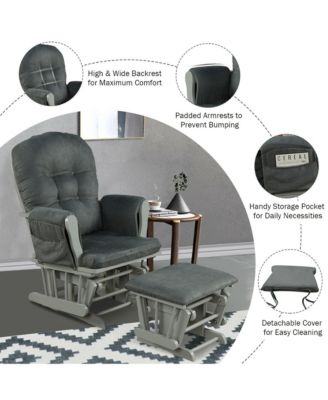 Glider and Ottoman Cushion Set Wood Baby Nursery Rocking Chair