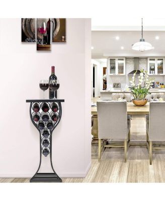 Wine Rack Table - Stylish Storage for 11 Bottles with Faux Marble Top & Conversation-Starting Design (Marble White)