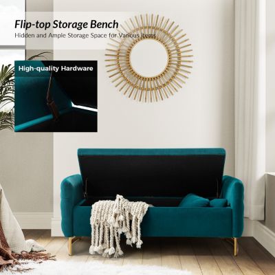 Christoph Upholstered Flip Top Storage Bench with Metal Legs