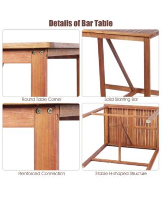 3 Pieces Acacia Wood Patio Bar Set with Sunflower Patterned Backrest