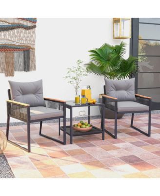 3 Pieces Patio Furniture Set with 2 Tier Table and Soft Seat Cushions