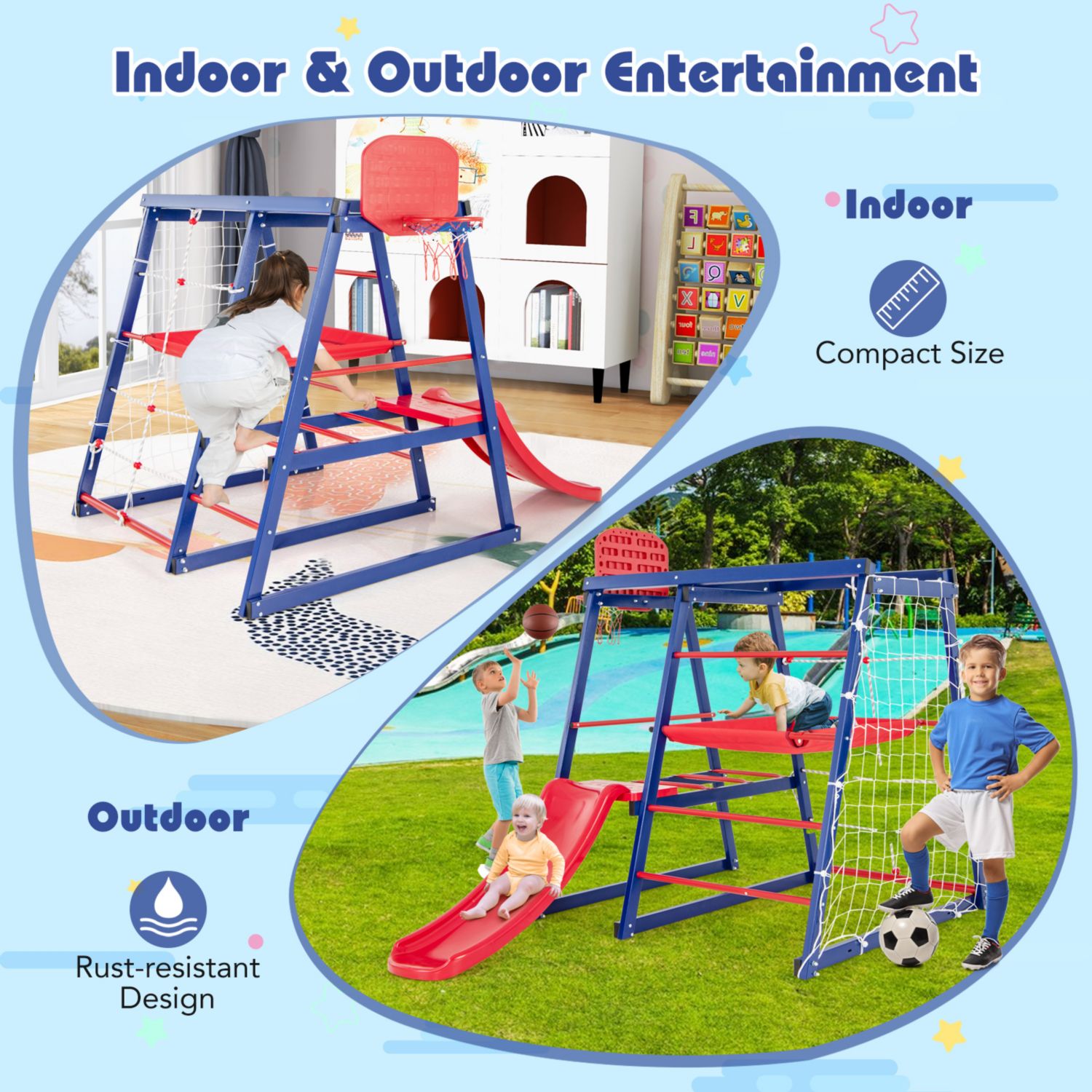 Ages 3+ 7-in-1 Metal Climbing Playset