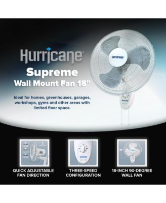 Supreme 18 Inch 90 Degree Oscillating 3 Speed Wall Mounted Fan, White