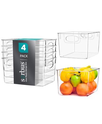 Large Plastic Storage Bins - for Kitchen Organization, Pantry Organizers and Storage, Fridge Organizer - Clear Storage Bins (4 pack)