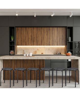 Set of 6 Stackable Multifunctional Daisy Design Backless Round Metal Stool Set