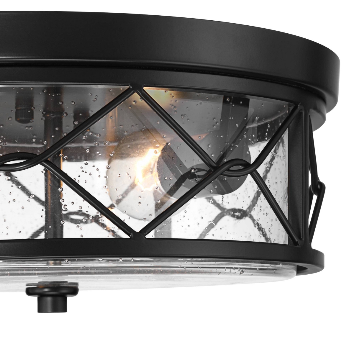 Franklin Iron Works Quincy Industrial Flush-Mount Ceiling Light Fixture Kitchen Foyer Hallway Round Drum 2-LightClear Seeded Glass Bedroom