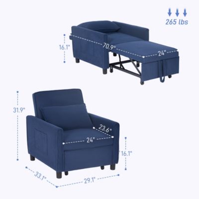 3-in-1 Convertible Chair Bed, Adjustable Sleeper Chair