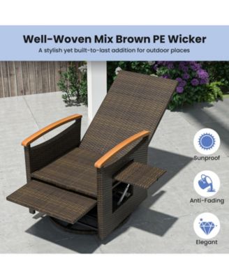 Patio Rattan 360° Swivel Recliner Chair with Adjustable Backrest and Footrest