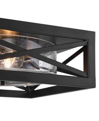 Drake 12" Modern Industrial Flush-Mount Ceiling Light Fixture Kitchen Foyer Hallway Round 2-Light Black Clear Seeded Glass Metal Bedroom Bathroom Entryway Living Room Indoor Mini