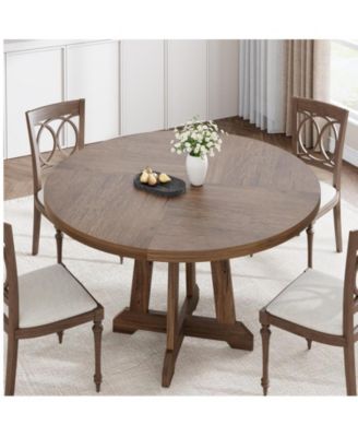 47 Inches Wood Round Dining Table, Round Dining Table for 4, Round Kitchen Table, Farmhouse Dinner Table with Wooden Top and Sturty Legs for Dining Room, Living Room
