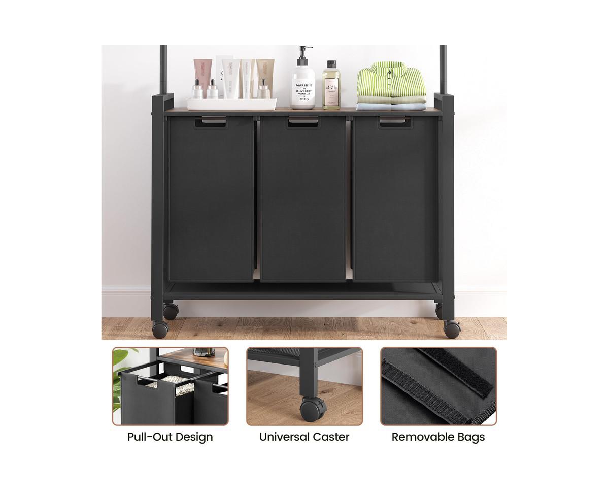 gaomon Laundry Sorter 3 Section Laundry Hamper Sorter with Clothes Hanging Rod and Wooden Storage Shelf 3 X 13gal Laundry Basket Organizer for Laundry