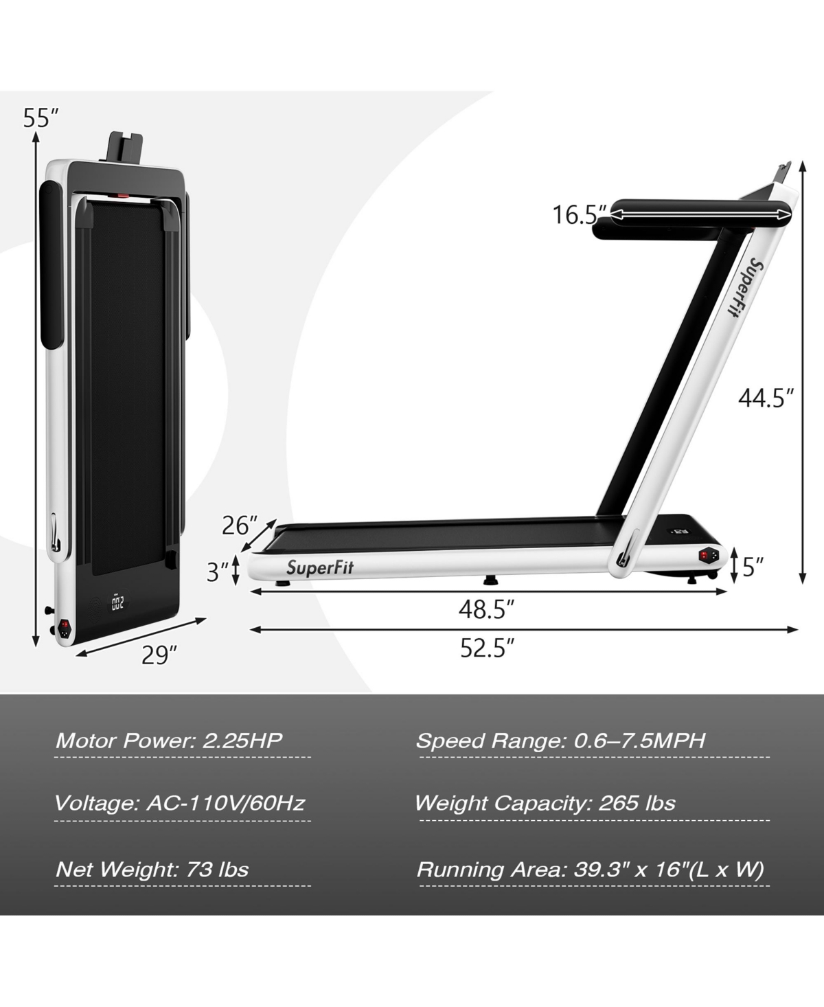 Gymax Motorized Treadmill Folding Under Desk Electric w/ App