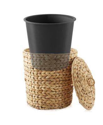 Hyacinth Trash Can with Lid and Liner, Woven Waste Basket