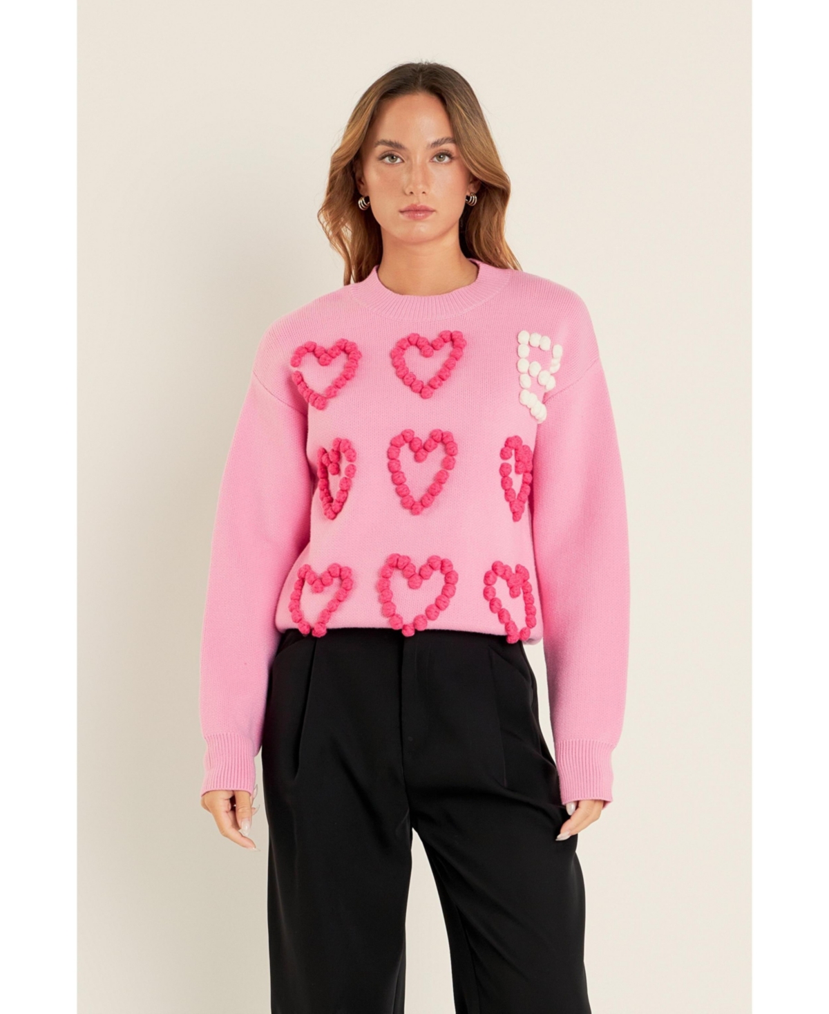 English Factory Women's Pom Pom Heart Sweater