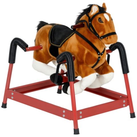 Детская игрушка Qaba Spring Rocking Horse with Saddle and Interactive Neighing Sounds, Up to 132 lbs., Ages 3+, цвет: Коричневый