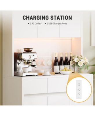 71" Kitchen Pantry Cabinet with LED Lights, Power Outlets, Adjustable Shelves & Microwave Stand – Freestanding Storage Hutch.