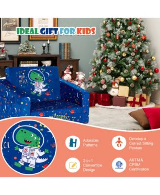 2-in-1 Convertible Kids Sofa with Velvet Fabric