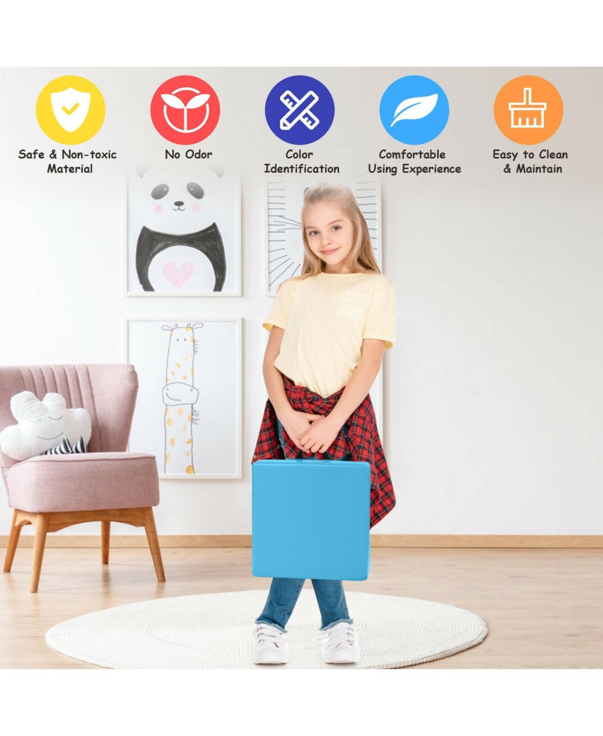 Gouun 6 Pieces Inches Square Toddler Floor Cushions Flexible Soft Foam Seating with Handles