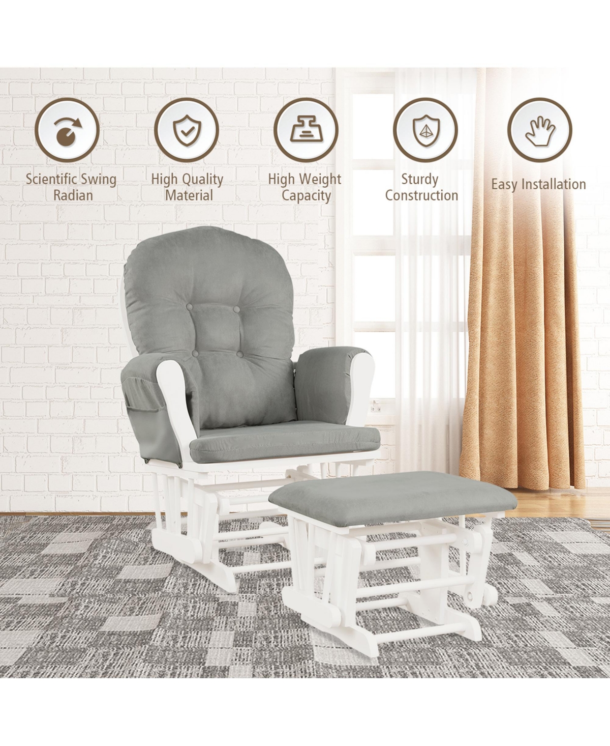 Gymax Baby Nursery Relax Rocker Rocking Chair Glider & Ottoman Set w/ Cushion