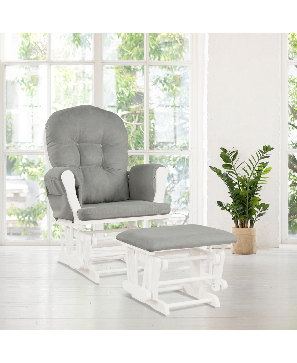Gymax Baby Nursery Relax Rocker Rocking Chair Glider & Ottoman Set w/ Cushion -pastel grey