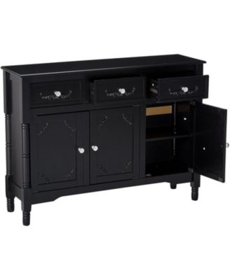 Wood Console Sideboard Table with Drawers and Storage, Black Finish