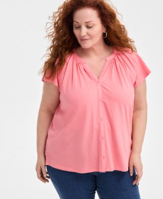 Style & Co - Plus Size Flutter-Sleeve Button-Front Top