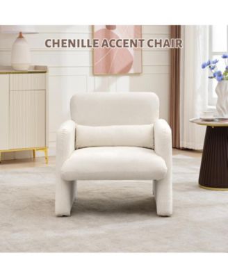 Modern Accent Chair, Single Sofa Chair with Arms, Chenille Upholstered Comfy Reading Arm Chair with Waist Pillow for Bedroom,Modern Accent Chair for Living Room, Office，Apartment