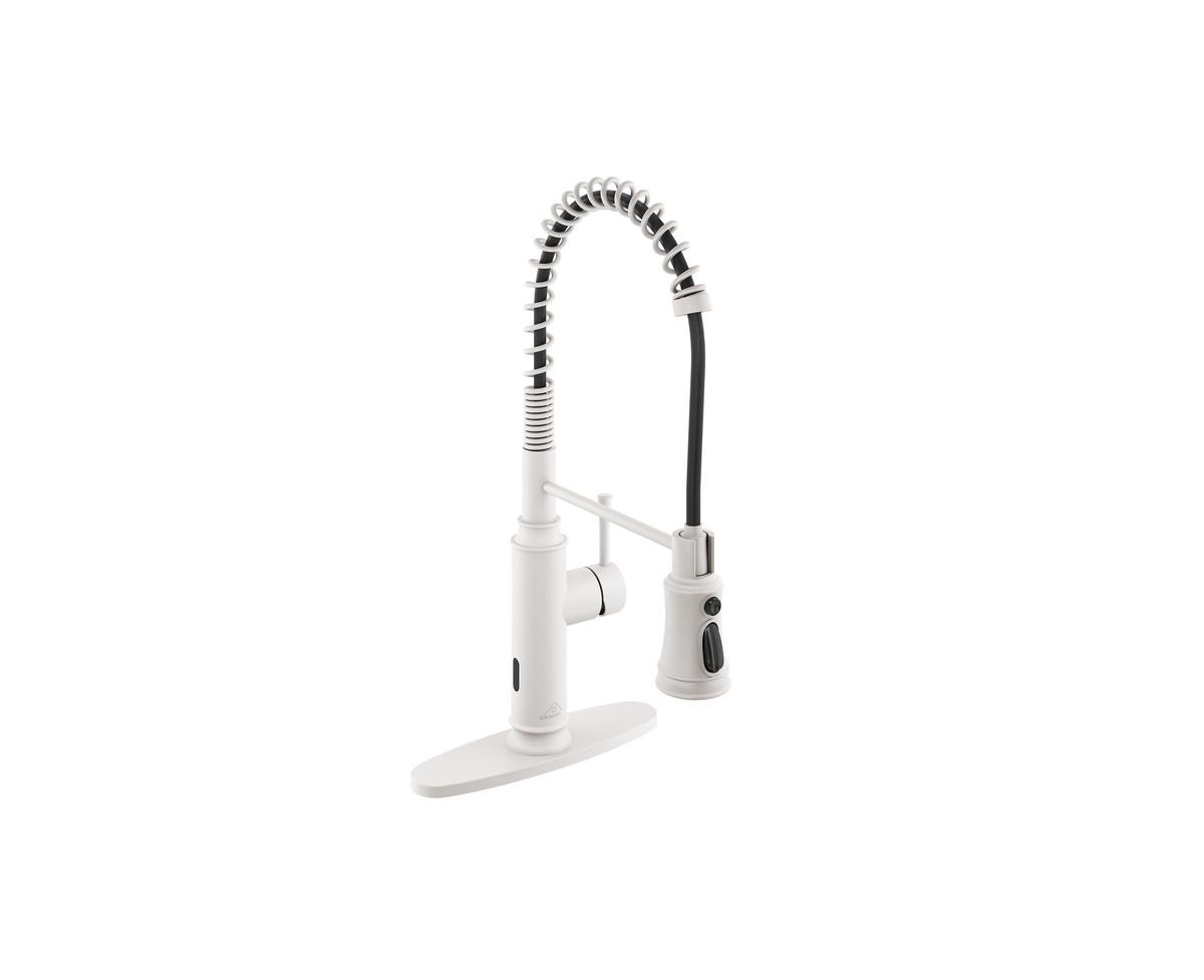 Pull Down Sprayer Kitchen Faucet with Infrared Sensor Induction Function and Deck Plate - Matte black