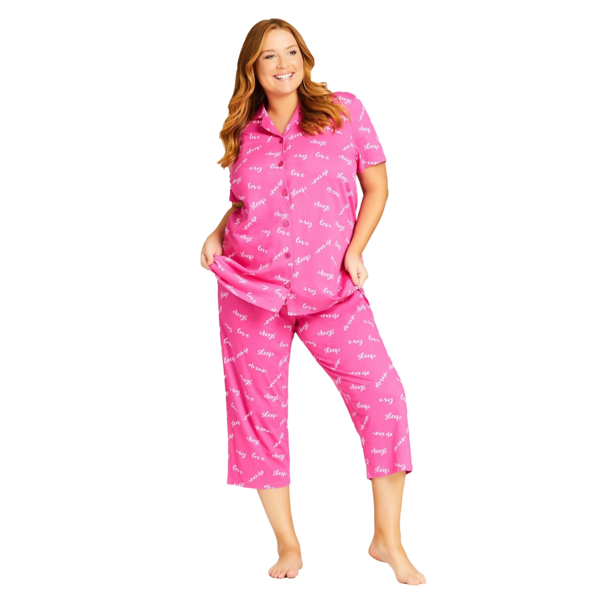 Plus Size Button Sleep Top - Sleep print