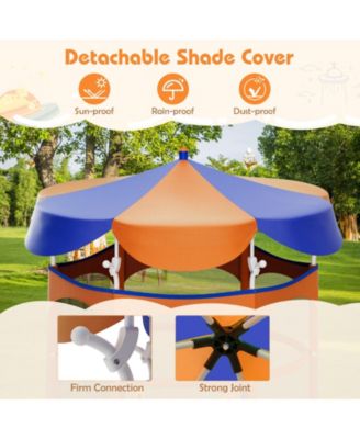 64 Inch Kids Trampoline with Detachable Canopy and Safety Enclosure Net