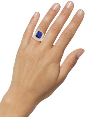EFFY&reg; Cushion-Cut Lab Grown Blue Sapphire (6-5/8 ct. t.w.) & Lab Grown Diamond (1-1/10 ct. t.w.) Double Halo Ring in 14k Yellow Gold