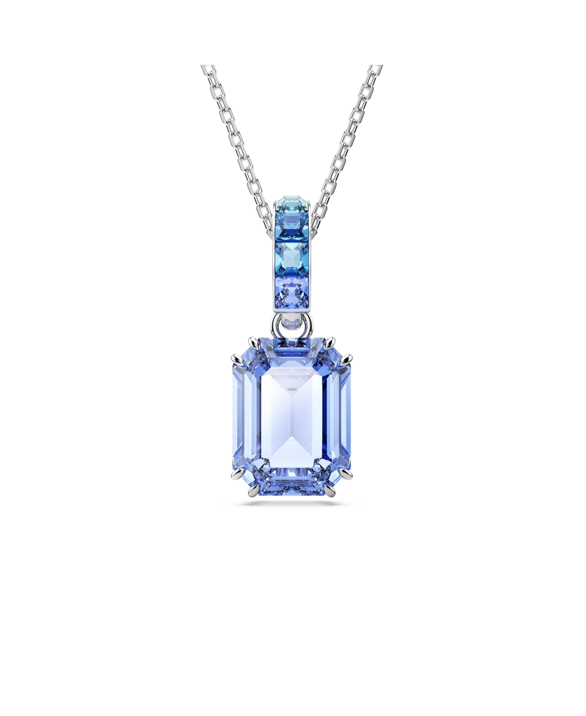Octagon Cut, Blue, Rhodium Plated Millenia Pendant - Blue