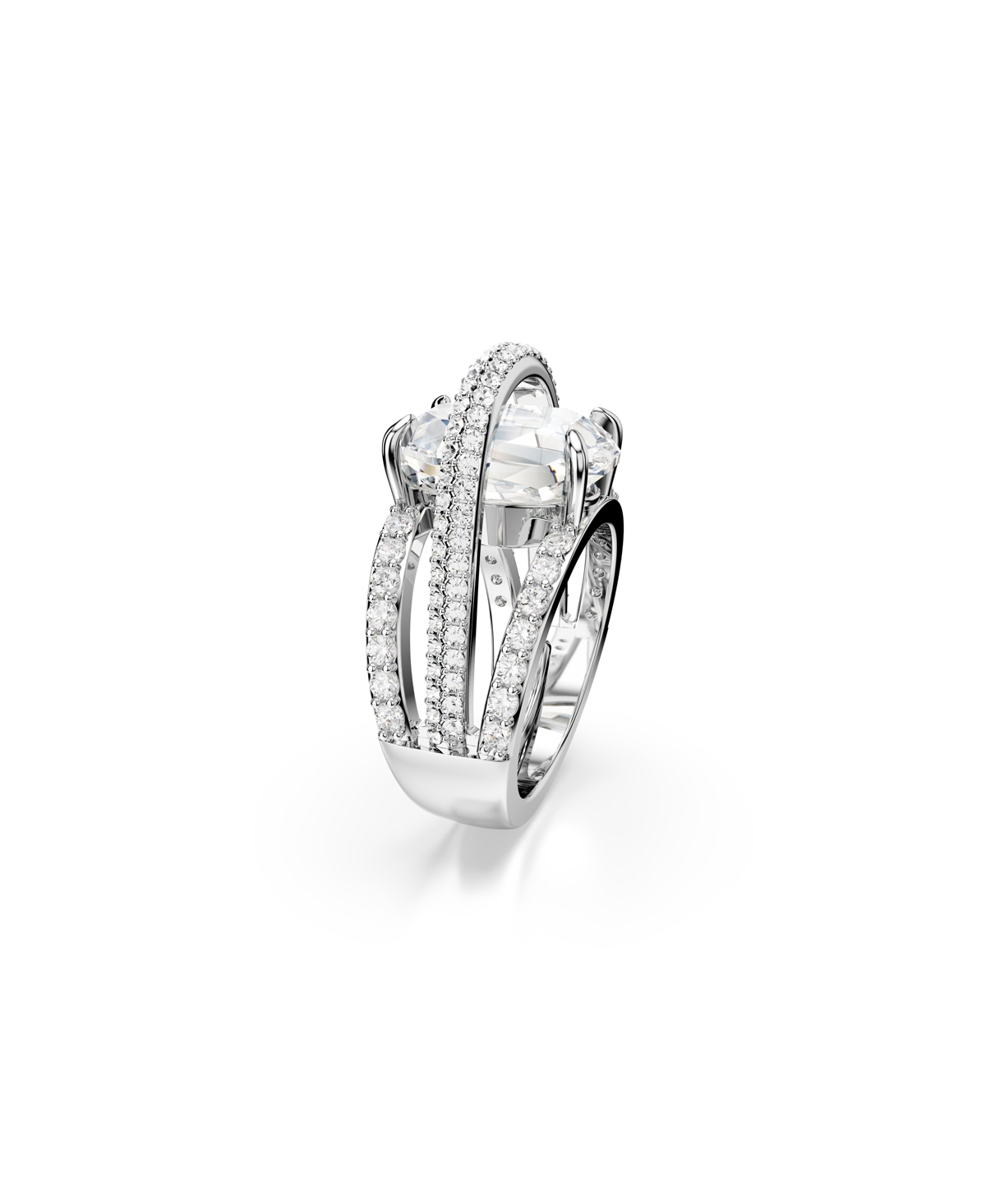 Swarovski Mixed Cuts Rhodium Plated Hyperbola Cocktail Ring In Silver