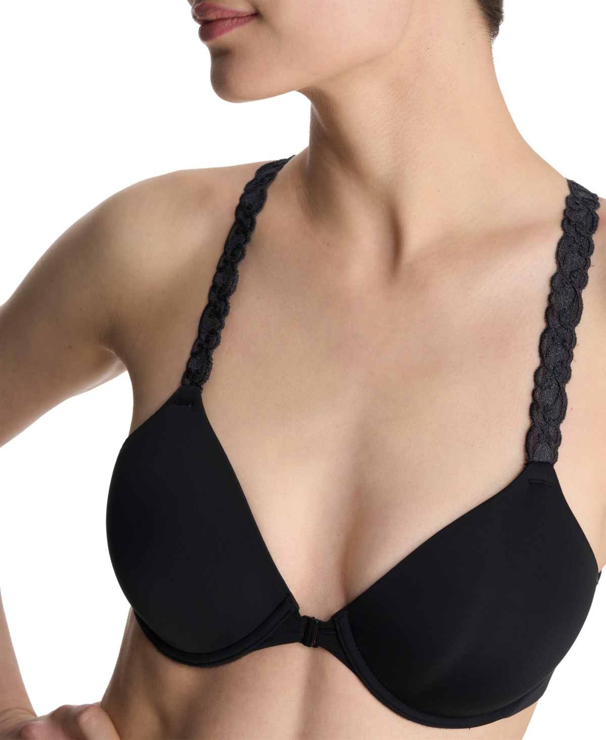Natori Pure Luxe Covertible Front Close Underwire Bra In Black
