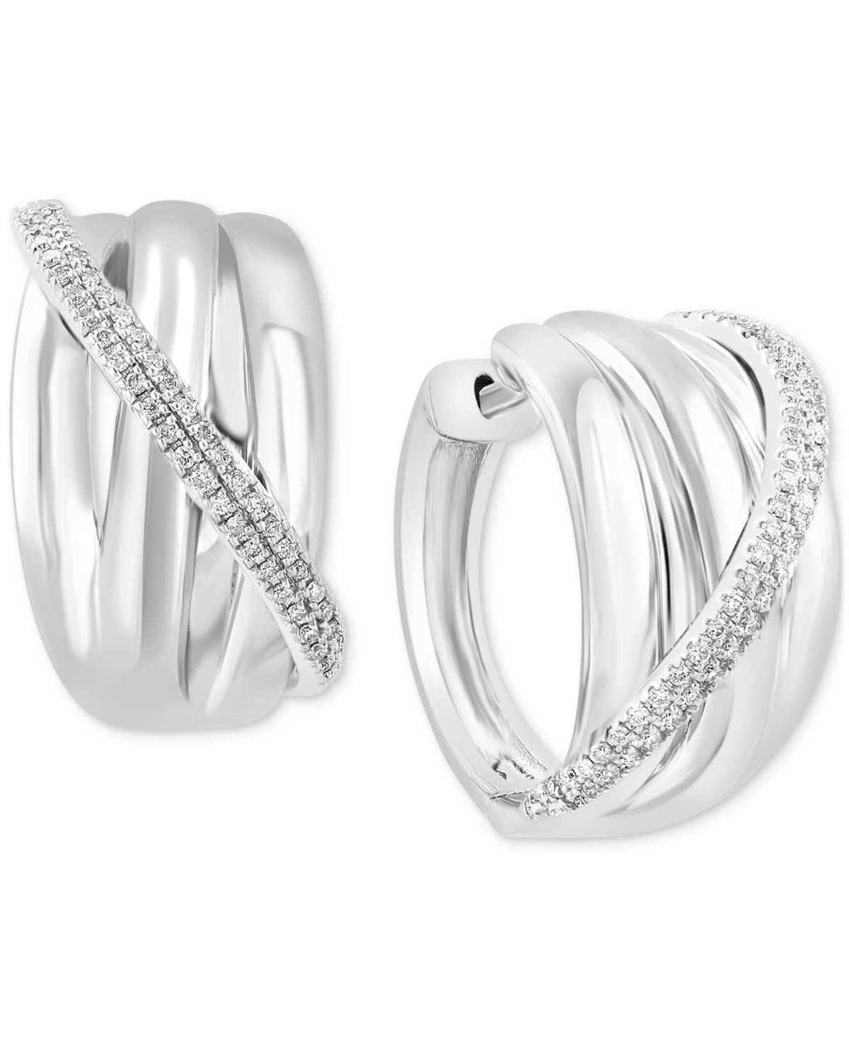 Shop Effy Collection Effy Diamond Small Hoop Earrings (1/3 Ct. T.w.) In Sterling Silver, 0.75"