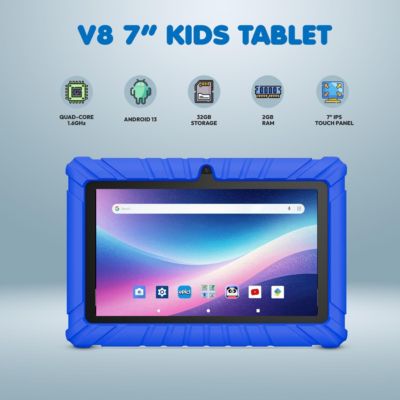 V8 Kids Tablet 32GB, 7” Screen WiFi Learning Device with Parental Controls, Shockproof Case, Epic! & LingoKids Apps