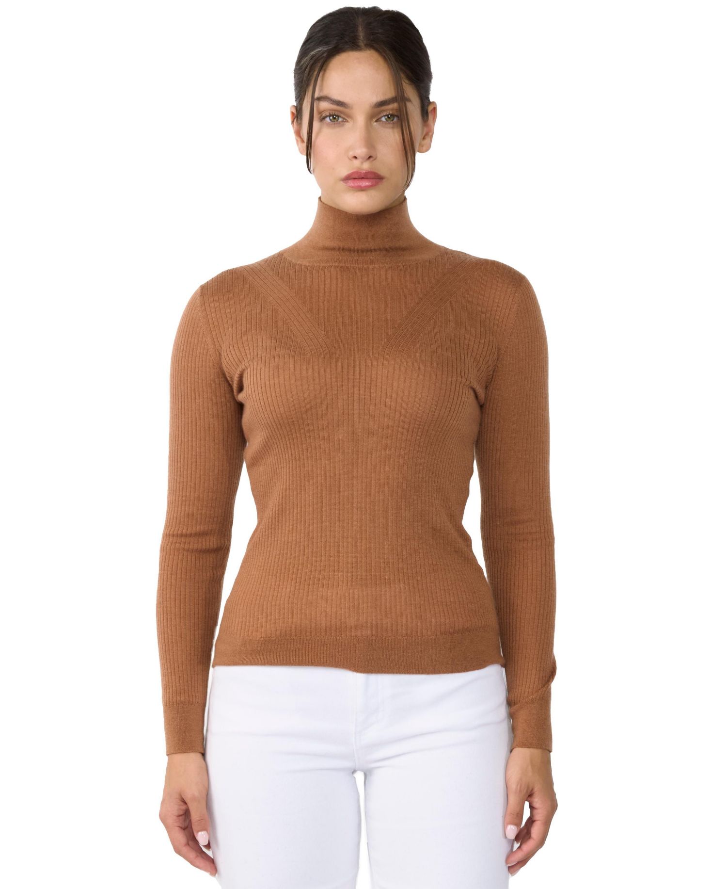 Women's Tissue Weight Cashmere Silk Rib-knit Turtleneck Sweater
