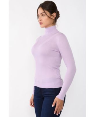 Women's Tissue Weight Cashmere Silk Rib-knit Turtleneck Sweater