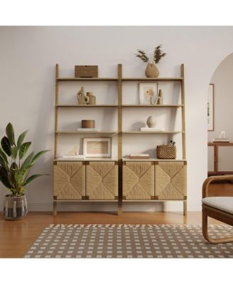 71" Tall Bookshelf 4 Ladder Shelves Etagere Bookcase with 2-Door Cabinet Storage Organizer