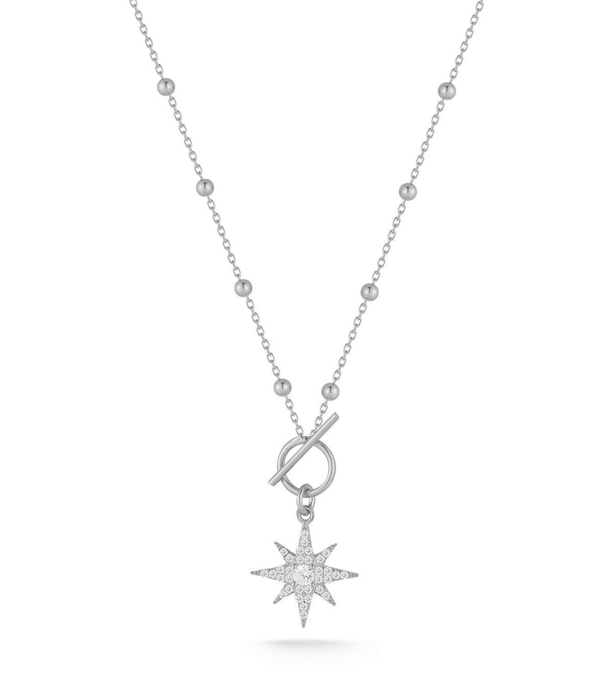 14K Gold Sterling Silver Starburst Necklace With Toggle Clasp - Gold