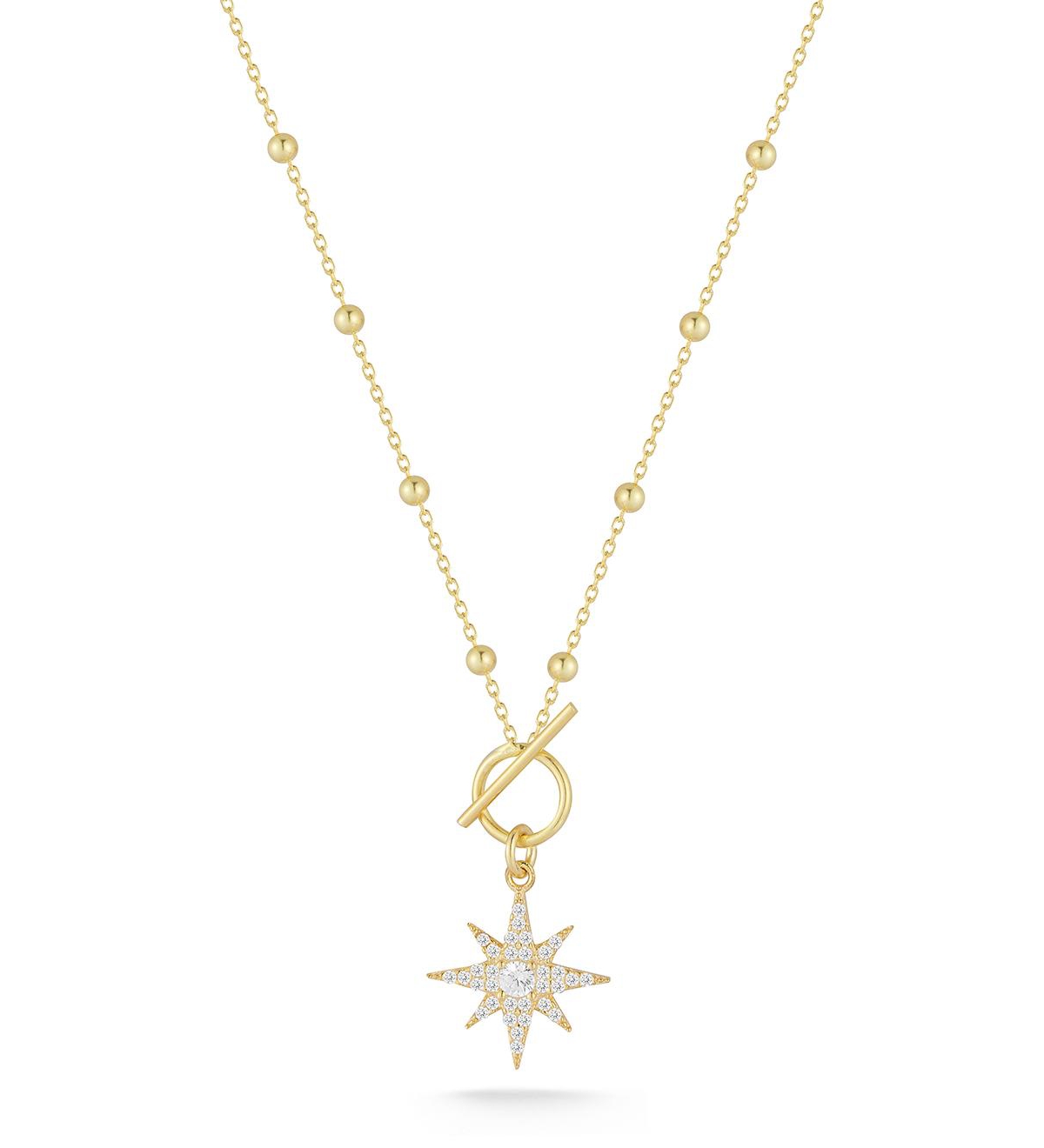 14K Gold Sterling Silver Starburst Necklace With Toggle Clasp - Gold