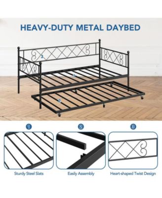 Twin Metal Daybed with Trundle, Premium Steel Slat Support, Space Saving Trundle Sofa Bed for Living Room, Bedroom and Guest Room