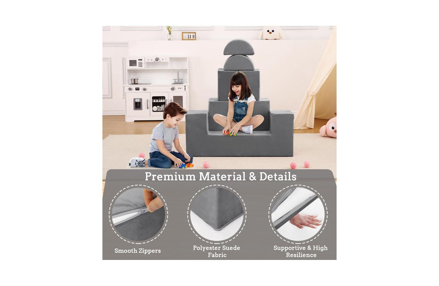 6-Piece Modular Kids Play Sofa with Convertible Design and Removable Covers