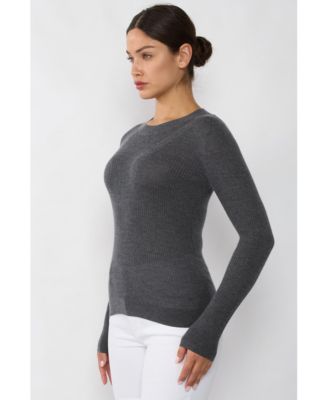 Women's Tissue Weight Cashmere Silk Rib-knit Crewneck Sweater