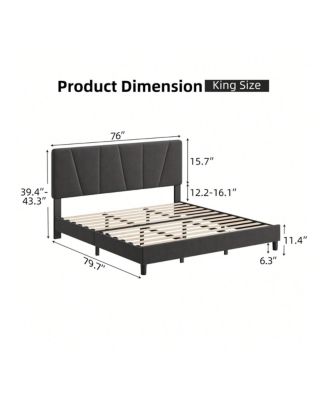 Bed Frame With Headboard,Linen Upholstered Platform Bed With Adjustable Diagonal Channel Tufted Headboard, Mattress Foundation With Strong Wooden Slats, Box Spring Optional