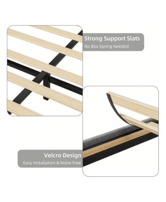 Full/Queen Size Bed Frame With LED Lights Headboard, LED Bed Frame With Fast-Charging USB Port, Upholstered Platform Bed Frame, No Box Spring Needed, Easy Assembly