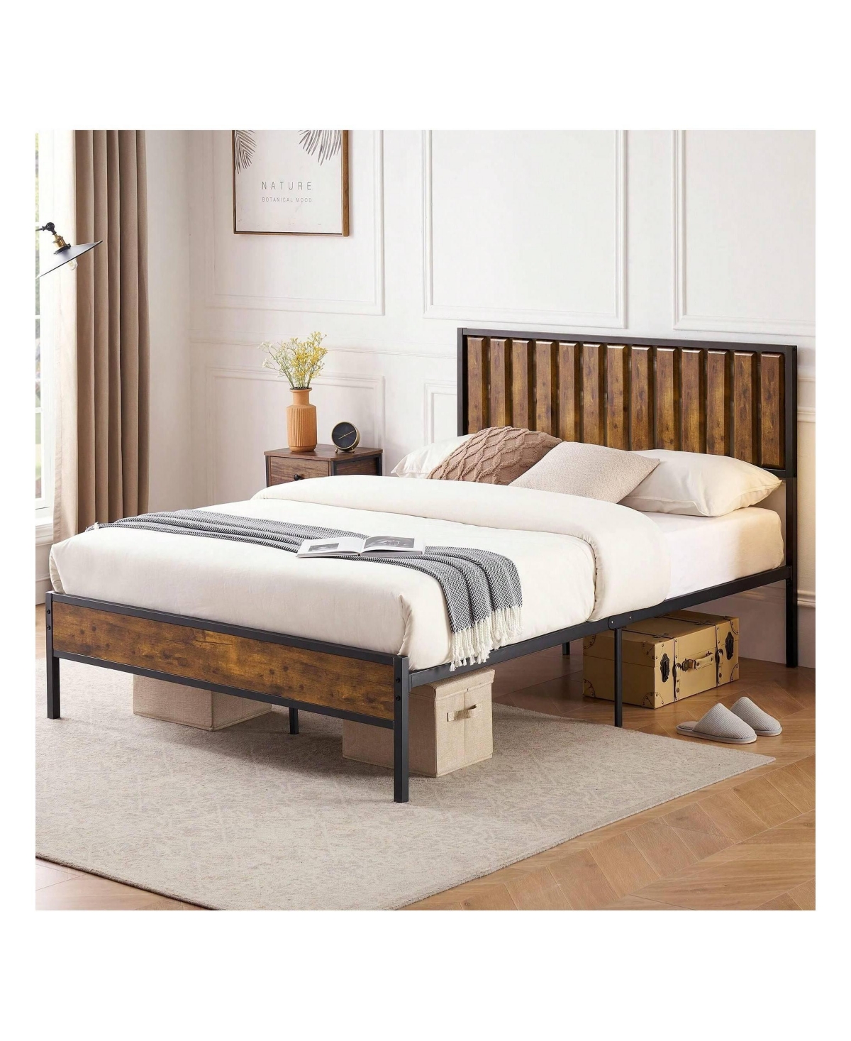 gaomon Bed Frame With Headboard And Footboard, Metal Bed Frame With 14 Heavy Duty Steel Slats, Metal Full Bed Frame, Under-Bed Storage