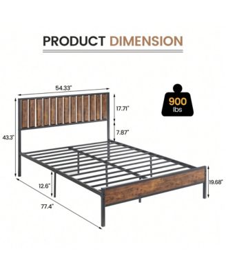 Bed Frame With Headboard And Footboard, Metal Bed Frame With 14 Heavy Duty Steel Slats, Metal Full Bed Frame, Under-Bed Storage, No Box Spring Needed,Noise-Free