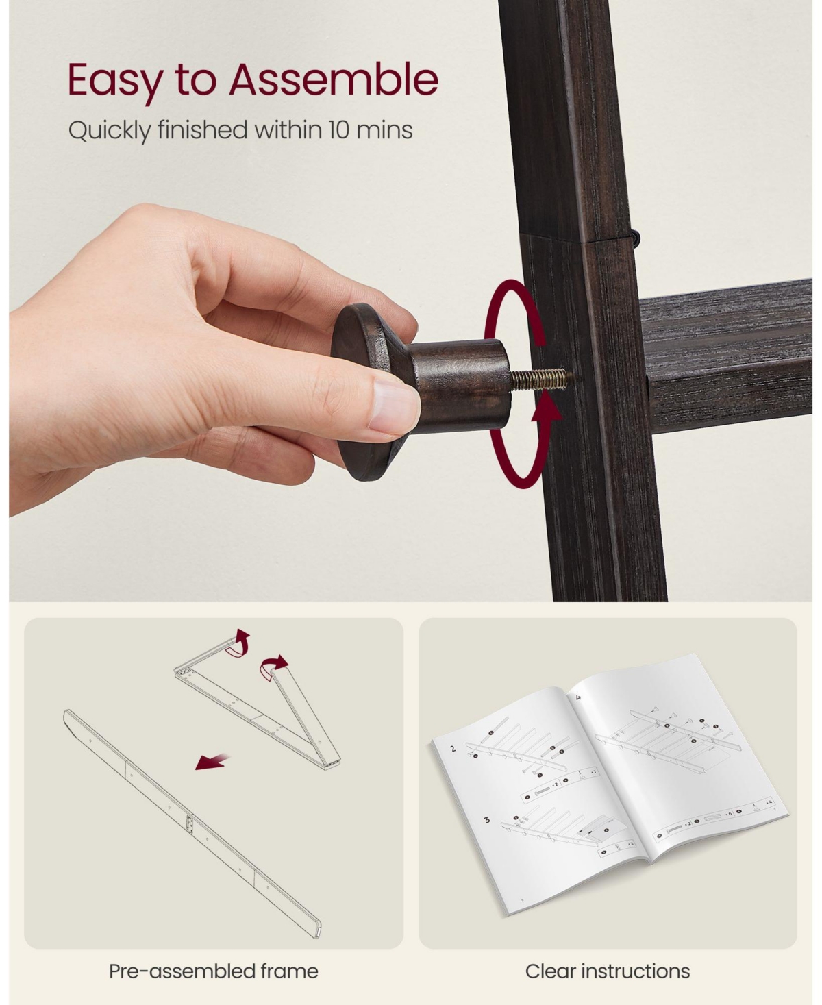 Slickblue 5-Tier Wooden Blanket Ladder for Living Room, Stylish Ladder Shelf for Storage